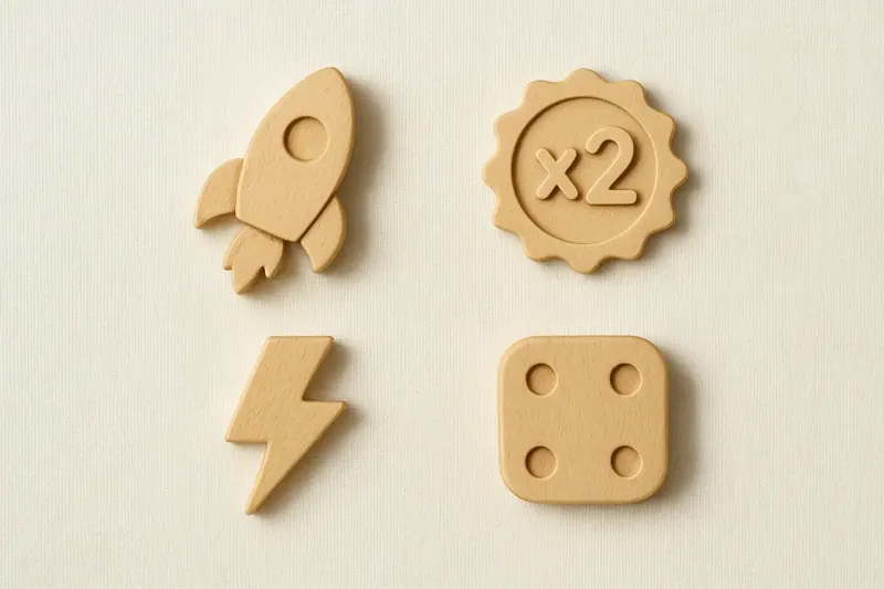 Grid of instant game symbols on cream linen background