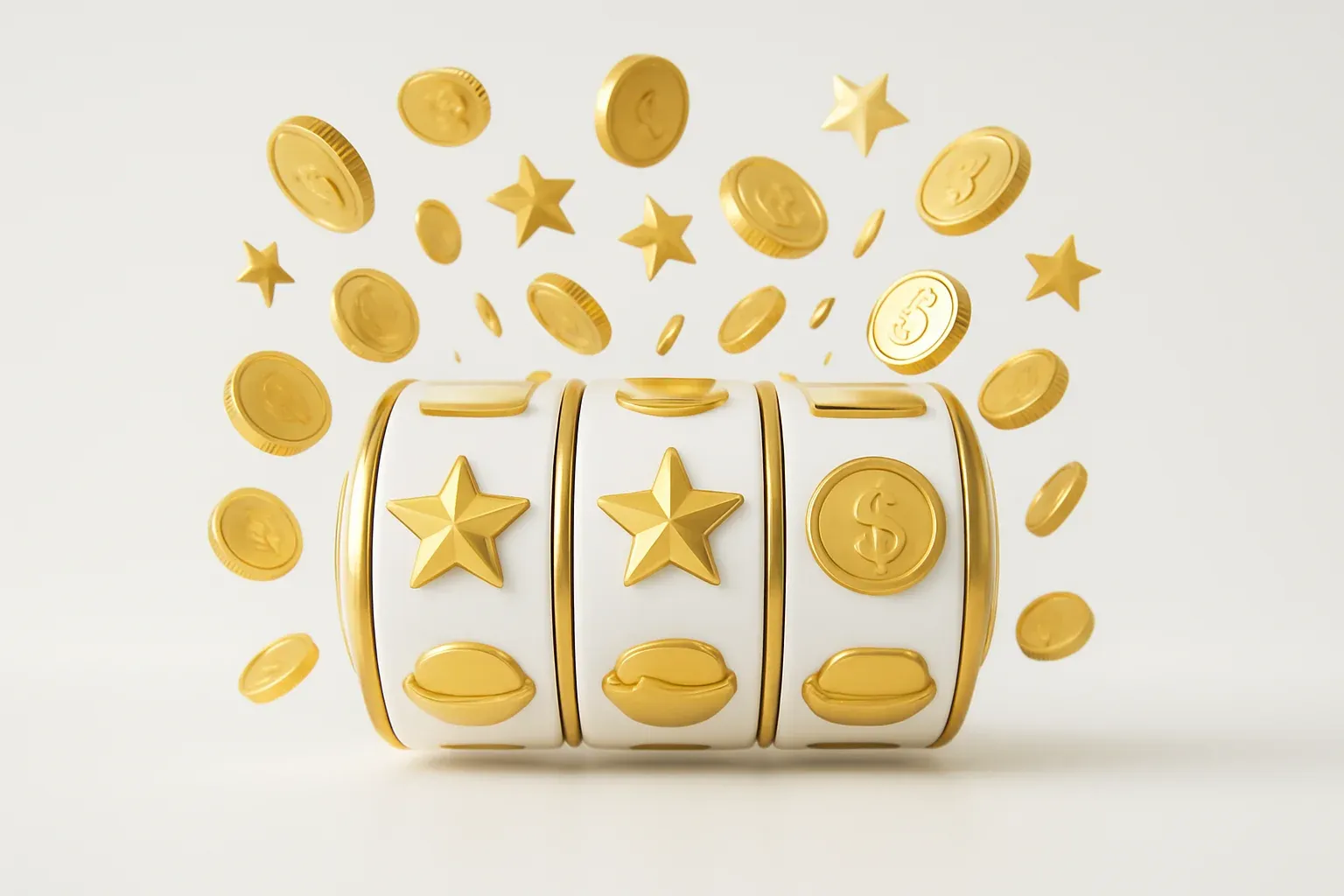Winning Slot Reels Colorful casino slot reels with gold symbols, coins, and stars exploding