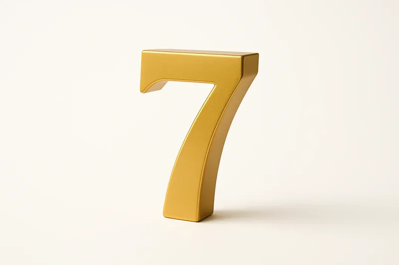 Single large golden seven symbol on cream background with soft shadow