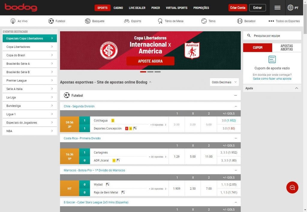Probabilidades dos jogos de hoje